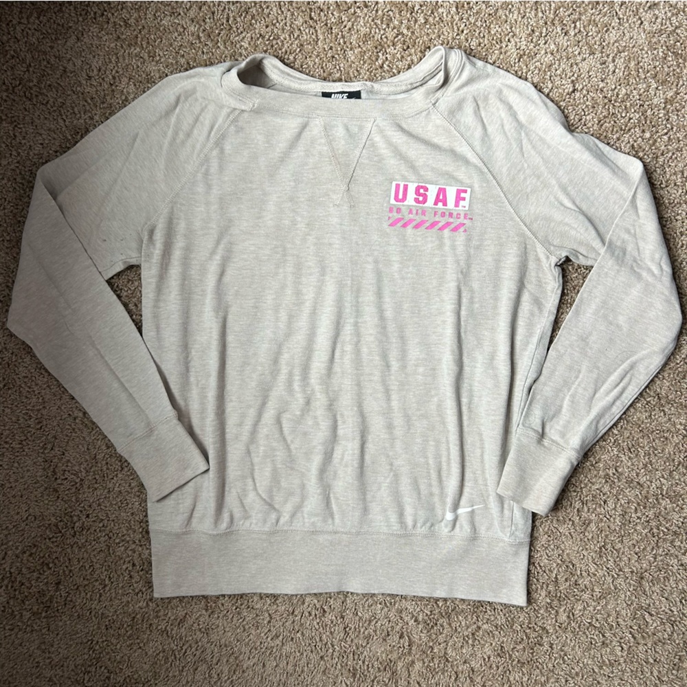 W Nike Tan USAF Air Force Crew Neck Long Sleeve Shirt Size M |A131
